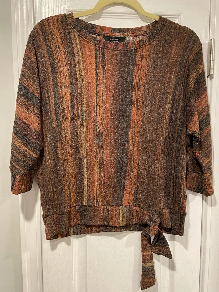 Blusa Simply Vera Wang Talla XS Rust Ombré Detalle Nudo Manga 3/4 Tejida Rayas Foto 1 de 4