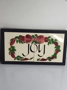 Azulejos de Navidad JOY pintados a mano vintage colgantes de pared enmarcados decoración navideña - Imagen 1 de 13