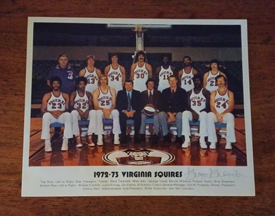 1972-73 Virginia Squires Team photo ORIGINAL Dr J 2nd year George Gervin signed - Image 1 of 3