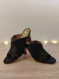 8M Johnston & Murphy Black Genuine Leather Mules Slide Heels Classic Fall Office - Picture 1 of 5