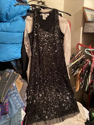 Womens Size 8 Dress Black With Sequins, Sleeveless, Short, Lined — 第 1/4 张图片