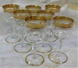 7 Ransgil Rambler Rose Optic Clear Cordial/Wine Glasses 5.25" Gold Rim - Picture 1 of 8