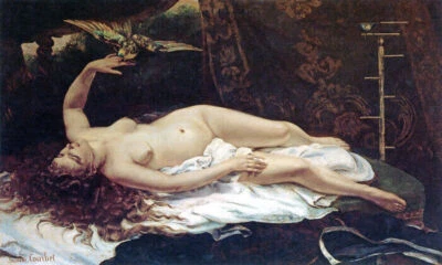MUJER CON UN LORO PÁJARO DESNUDO ARTE PINTURA 1866 REALISMO POR GUSTAVE COURBET REPRO Foto 1 de 3