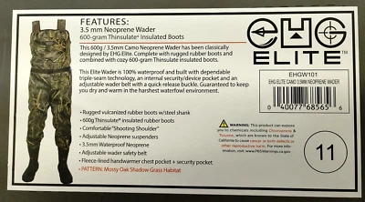 Size 11 EHG Elite Mossy Oak Shadow Grass Habitat Neoprene Waders NEW IN BOX - Image 1 of 4