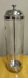 Vintage Heavy Glass & Chrome Barber Comb Straw Holder Container Jar 9-3/4" Tall - Picture 1 of 1