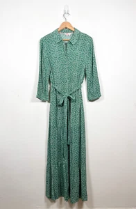 Boden Viola Maxi Shirt Dress Size 12 Green Floral Buttoned Tiered Belted Long - Picture 1 of 10