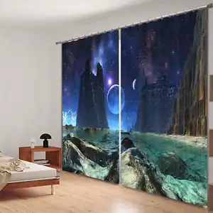 Castle Space Stars Rocks 3D Blockout Photo Printing Curtains Draps Fabric Window - Picture 1 of 9