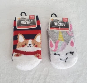 2pr Fireside Indoor Cozy Unicorn & Corgi/Fox Youth 10-4.5 Foot Grippers New - Picture 1 of 7