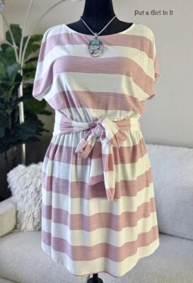 New USA PLUS SIZE Womens PINK STRIPED TIE WAIST NAUTICAL SHIRT DRESS 1X 2X 3X - Image 1 of 2