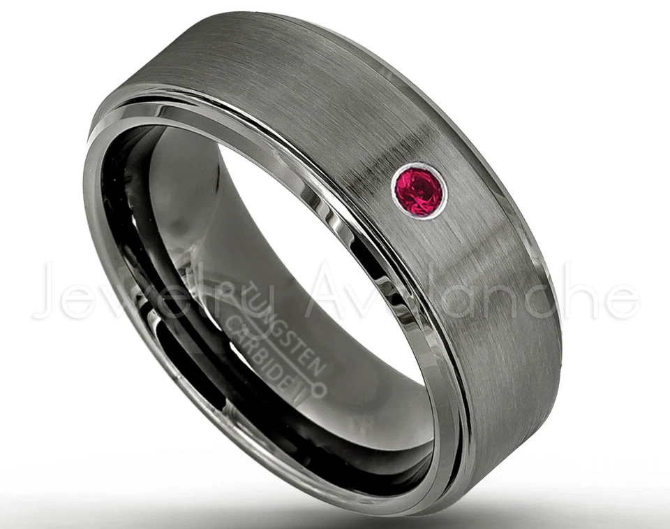 Anillo de tungsteno de metal cepillado 0,07 quilates anillo de rubí para hombre, anillo de piedra de nacimiento de julio #616 Foto 1 de 1