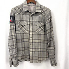 Guess Shirt Men M Flannel Gray Plaid Long Sleeve Pearl Snap Western Studded