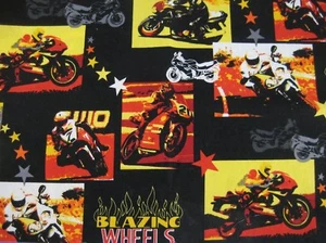 Need for Speed Fabric Piece Robert Kaufman Motorcycles Blazing Wheels Flames - Picture 1 of 3