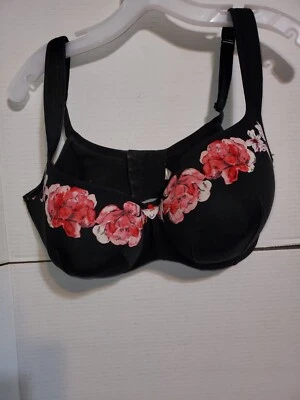 Cacique Lightly Lined Balconette Boost Bra Lace Sexy Underwire 38F Black Floral - Image 1 of 3