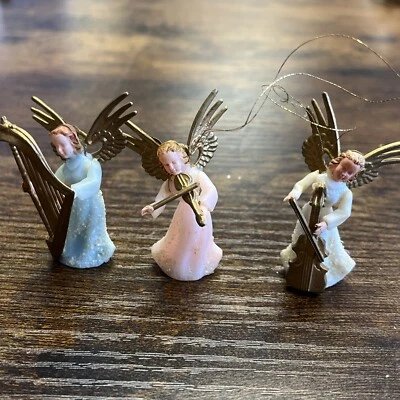 Mini Vintage 1960s? Plastic Angels Playing Music Christmas Ornaments Set Of 3 - Изображение 1 из 4