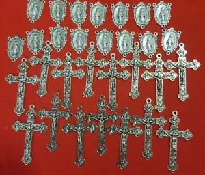 CHRISTIAN CATHOLIC 30 PCS CROSS & ROSARY Center silver PLATED - Picture 1 of 11