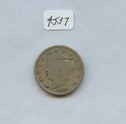 Error 1911 Liberty Nickel (#4537) Prominent Obv. Planchet Defect. Some Rev. Spot Cover