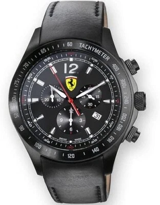 FERRARI FE-07-IPBBK Watch Scuderia Chronograph 44mm Black Dial Leather Belt Mens - image 1 of 4