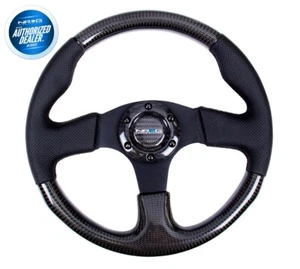 NRG -Carbon Fiber Steering Wheel 315mm w/ Black Leather & Black Stitching - Picture 1 of 2