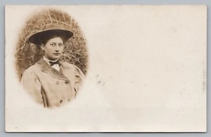 Postcard Portrait Young Lady Wearing Glasses Coat & Hat RPPC Unposted - Picture 1 of 2