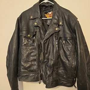 Chaqueta de motociclismo de cuero negra con forros Harley Davidson para hombre - Imagen 1 de 16
