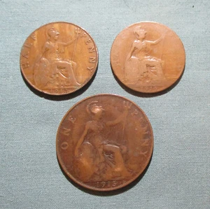 GREAT BRITAIN 1913, 1916 (half pennies) + 1915 (penny) -(3) George VI coins - Picture 1 of 2