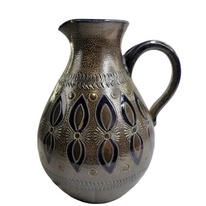 Vintage Handarbeit Salzglasur eingeschnitten Keramik Krug signiert Germany - Bild 1 von 18