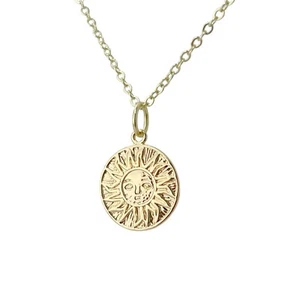 Gold coin necklace sun pendant celestial jewelry for women minimalist gift idea - Picture 1 of 11