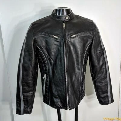 XELEMENT Soft Leather Cafe Racer Biker Jacket Women Size L large Black insulated - Image 1 of 4