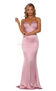 Portia And Scarlett Pink Maxi Satin Dress Size 3 (8-10) Sequins NWT Sexy Formal - Picture 1 of 14