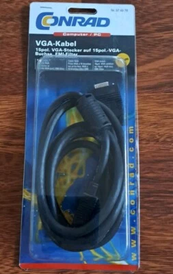 VGA-Kabel 15polig mit EMI-Filter,  Stecker auf Buchse 1,8m  Conrad 974978 - Bild 1 von 3