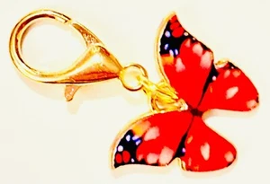 Pink Red & Black Butterfly Lobster Clip On Charm Enamel Gift Friend Jewellery - Picture 1 of 4