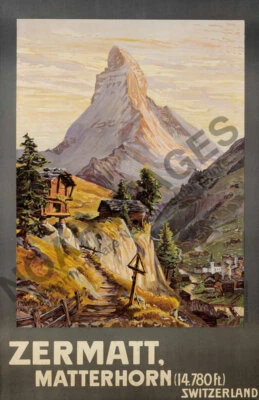 Zermatt Matterhorn vintage swiss alps travel poster 12x18