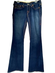 True Religion Denim Blue Jean's Embroidered Pockets Women's Size 28  Made USA - Picture 1 of 7