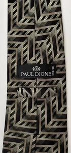 Silk Tie Extra Long Paul Dione Black/Brown Chevron PatternNecktie 3 3/4"W x 64"L - Picture 1 of 4