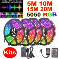 5M/10M/15M/20M LED 5050 RGB Strip Lights Full Kit Sound Sensor Activated Music
