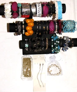 Lot Of 35 Bracelets Plunder Gold Plated Silver Beaded Rhinestones Bangle Women - Picture 1 of 24