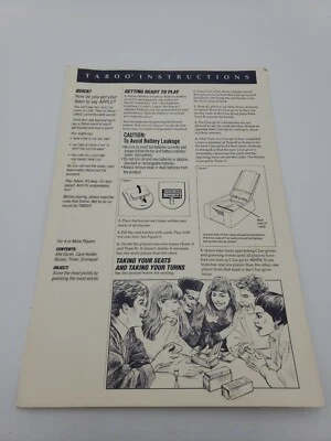 1989 Taboo Board Game "Instructions only" vintage - Image 1 of 4