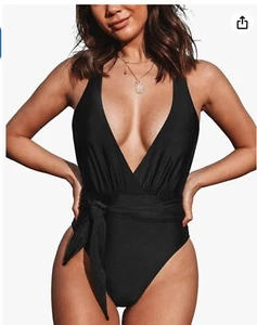 Neu! CupShe Neckholder-Top Einteiler Badeanzug für Damen - schwarz hinten offen Größe Large - Bild 1 von 7