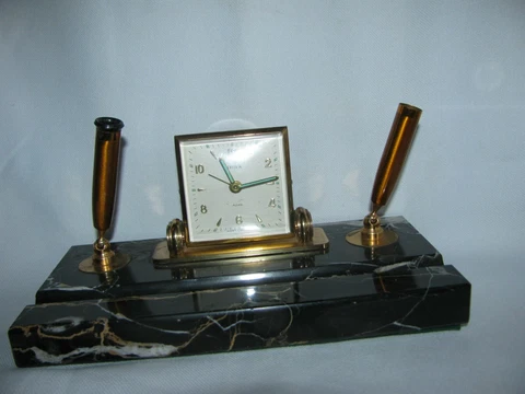ITALY CARRARA  DESKTOP STAND / FOUNTAIN HOLDERS / WINDUP  ALARM BRASS CLOCK Cover