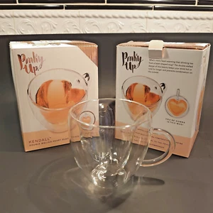 New Pair of Pinky Up KENDALL HEART Double Walled Glass Tea Mugs in Boxes - Picture 1 of 6