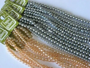 HALCRAFT BEAD GALLERY 4 STRANDS OF GLASS BEADS 5 & 7MM ROUNDS AND 6MM RONDELL - Picture 1 of 3