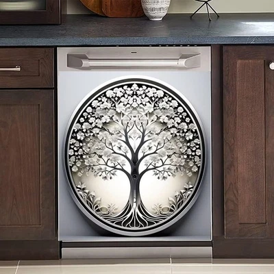 Tree of Life Magnetic Dishwasher Decorative Cover,Stainless Steel Style Home ... - Image 1 of 4