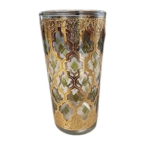 Vaso de cristal Highball Culver Valencia oro 22K/diamante verde firmado  - Imagen 1 de 9