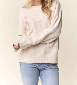 Maglione morbido Adora con applicazioni floreali farina d'avena - Foto 1 di 16