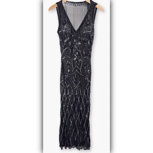Vestido de noche vintage Cache negro ilusión con cuentas lentejuelas para mujer talla 4 59" - Imagen 1 de 17