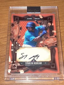 2024 Wild Card 5 Card Draw Starlin Aguilar Red SP Auto Serial #/5 Autografo Come Nuovo - Foto 1 di 3