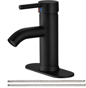 Matte Black Bathroom Faucet Single Hole Single Handle Aerator Spout Bath Basin D - Picture 1 of 6
