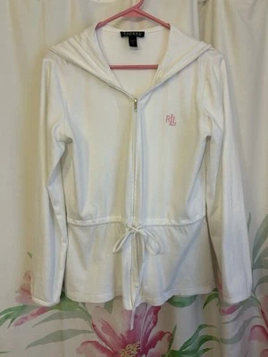 Chaqueta Top Ralph Lauren Algodón Cremallera Con Capucha y Corbata Cintura Blanca Pequeña Usada en Excelente Condición Foto 1 de 4