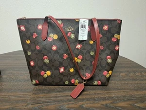 NWT Coach C7254 Zip Top Tote Signature Leather With Ornament Print Bag Holiday - Picture 1 of 15
