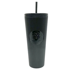 Starbucks 2024 Black Pleated Metallic Cold Cup Tumbler 24 oz - Picture 1 of 10